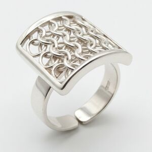 Artisan Signed "Sole" 950 Silver Woven Chainmail Statement Ring 11.6g